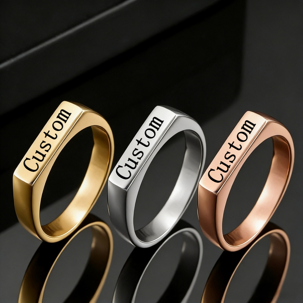Statement Cocktail Ring - Customized Engrave Name Photo Ring Stainless