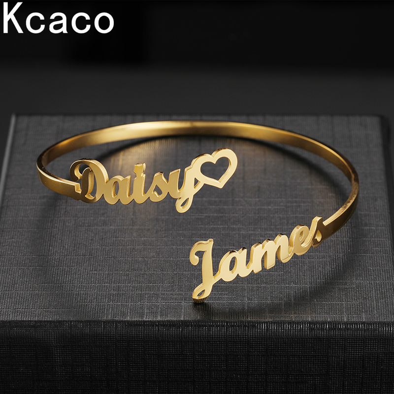 Cuff Bangle Bracelet - Customized 2 Names Bracelet Personalized Custom