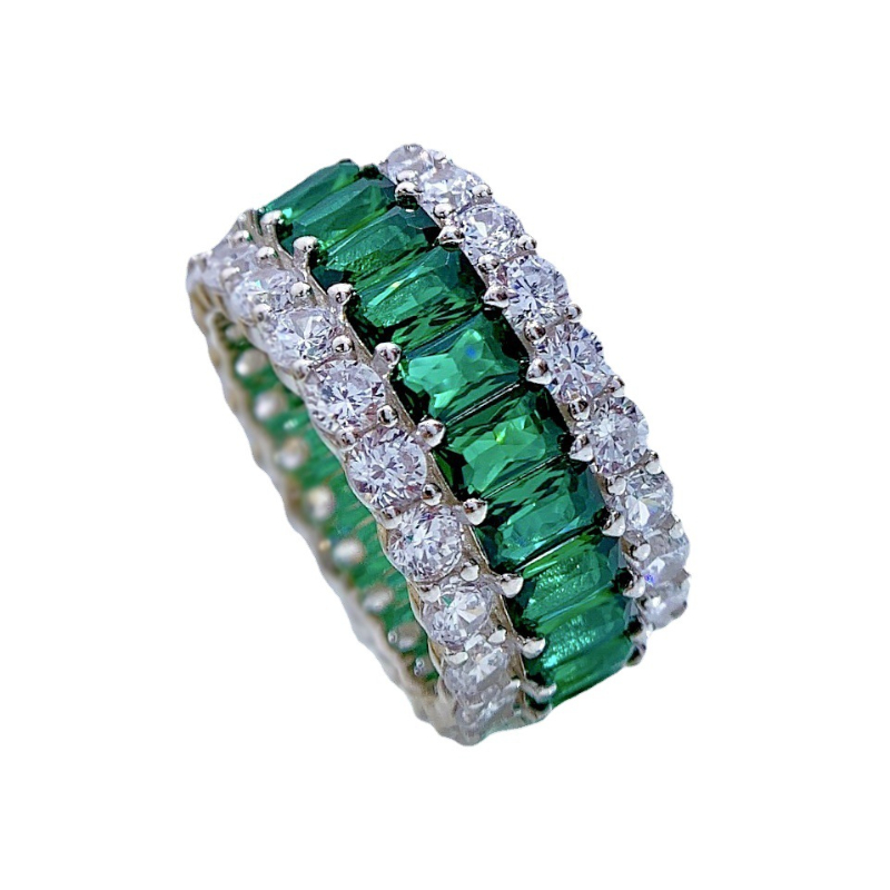 Statement Cocktail Ring - SpringLady 925 Sterling Silver Emerald Simulated
