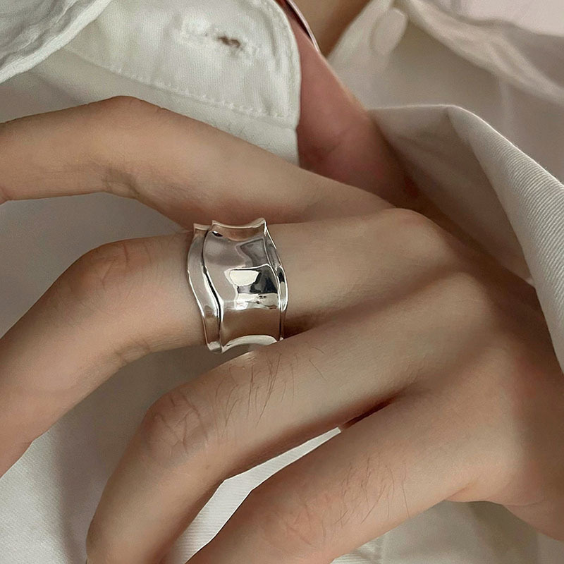 925 Silver Wide Surface Geomet - Statement Cocktail Ring 评论和价格