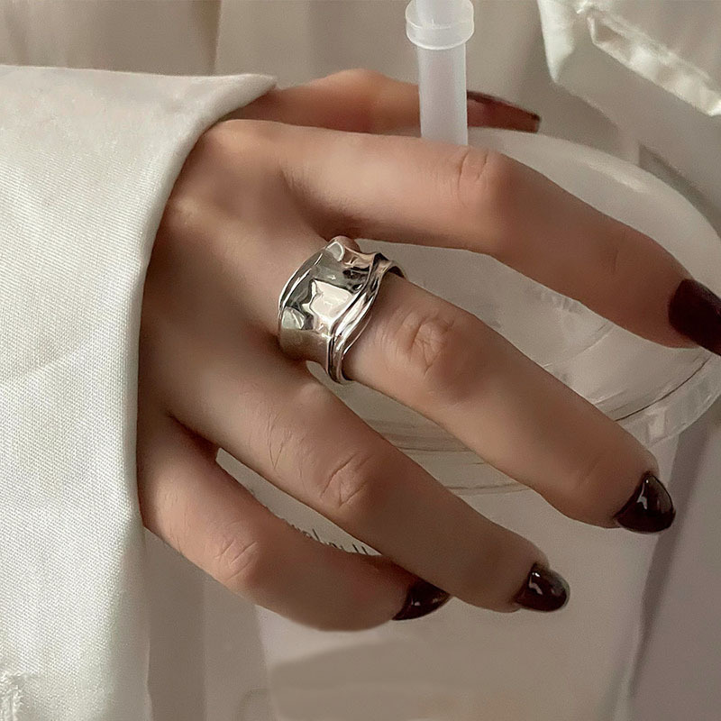 925 Silver Wide Surface Geomet - Statement Cocktail Ring 评论和价格