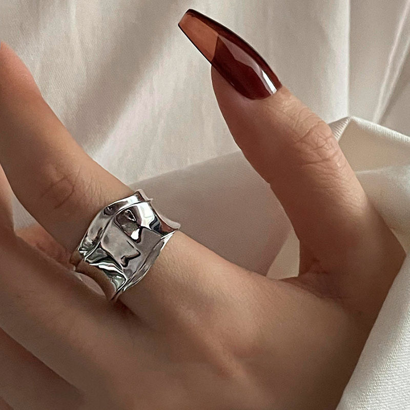 925 Silver Wide Surface Geomet - Statement Cocktail Ring 评论和价格