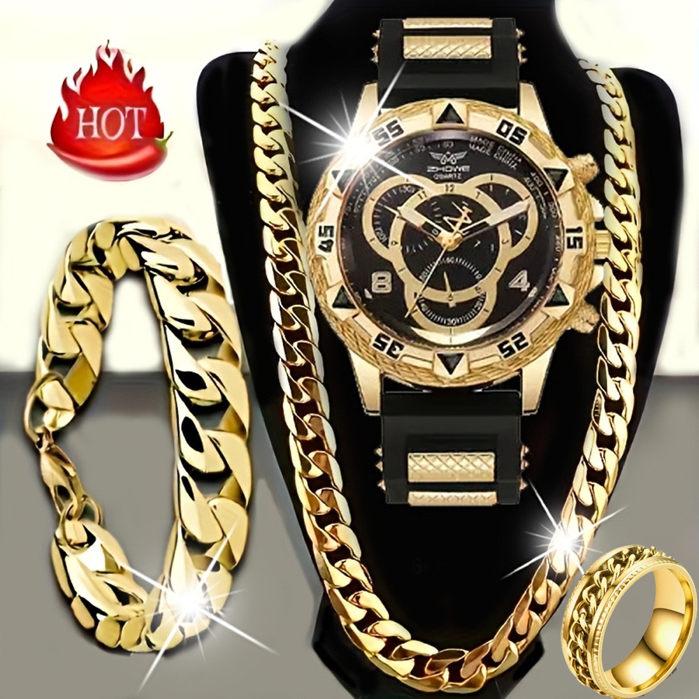4‑Piece Luxury Men’s Watch and - Jewelry Type Watches 评论和价格