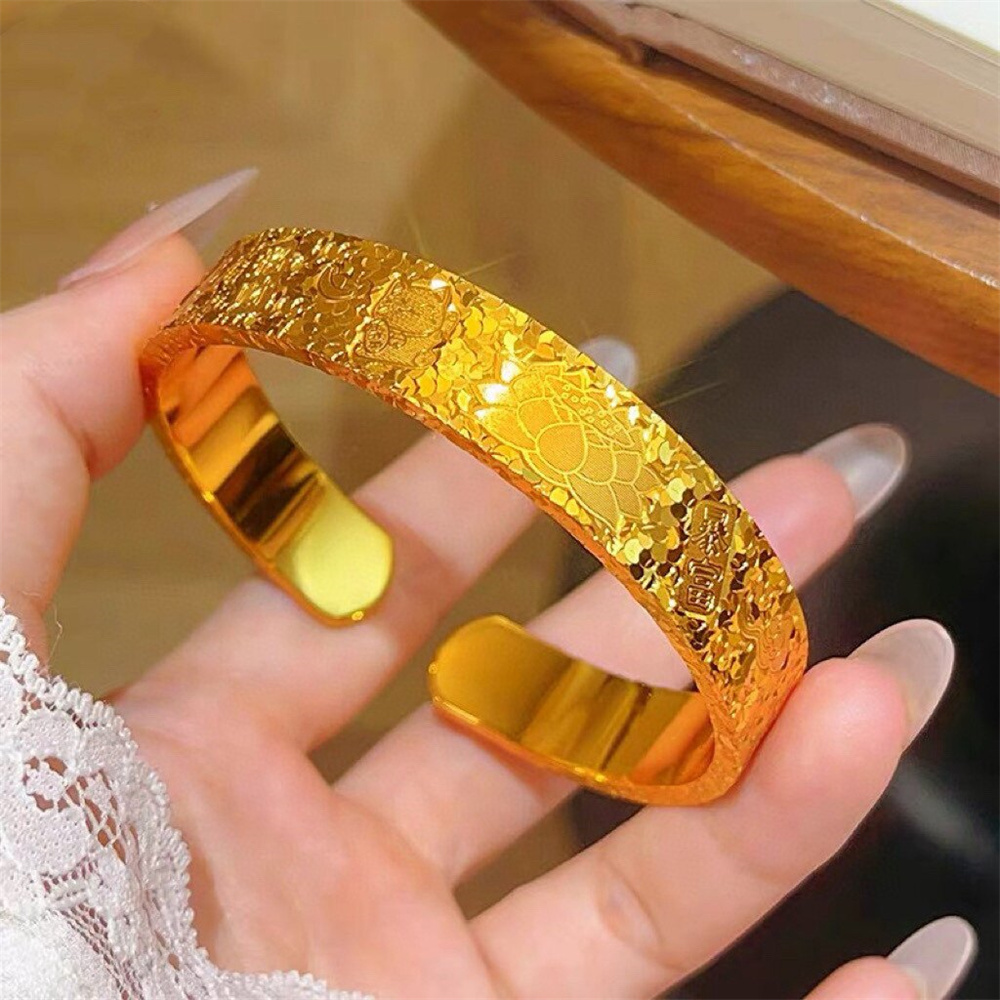 Unisex 14K Gold Plated Stainle - Cuff Bangle Bracelet 评论和价格