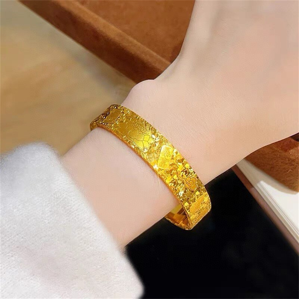 Unisex 14K Gold Plated Stainle - Cuff Bangle Bracelet 评论和价格