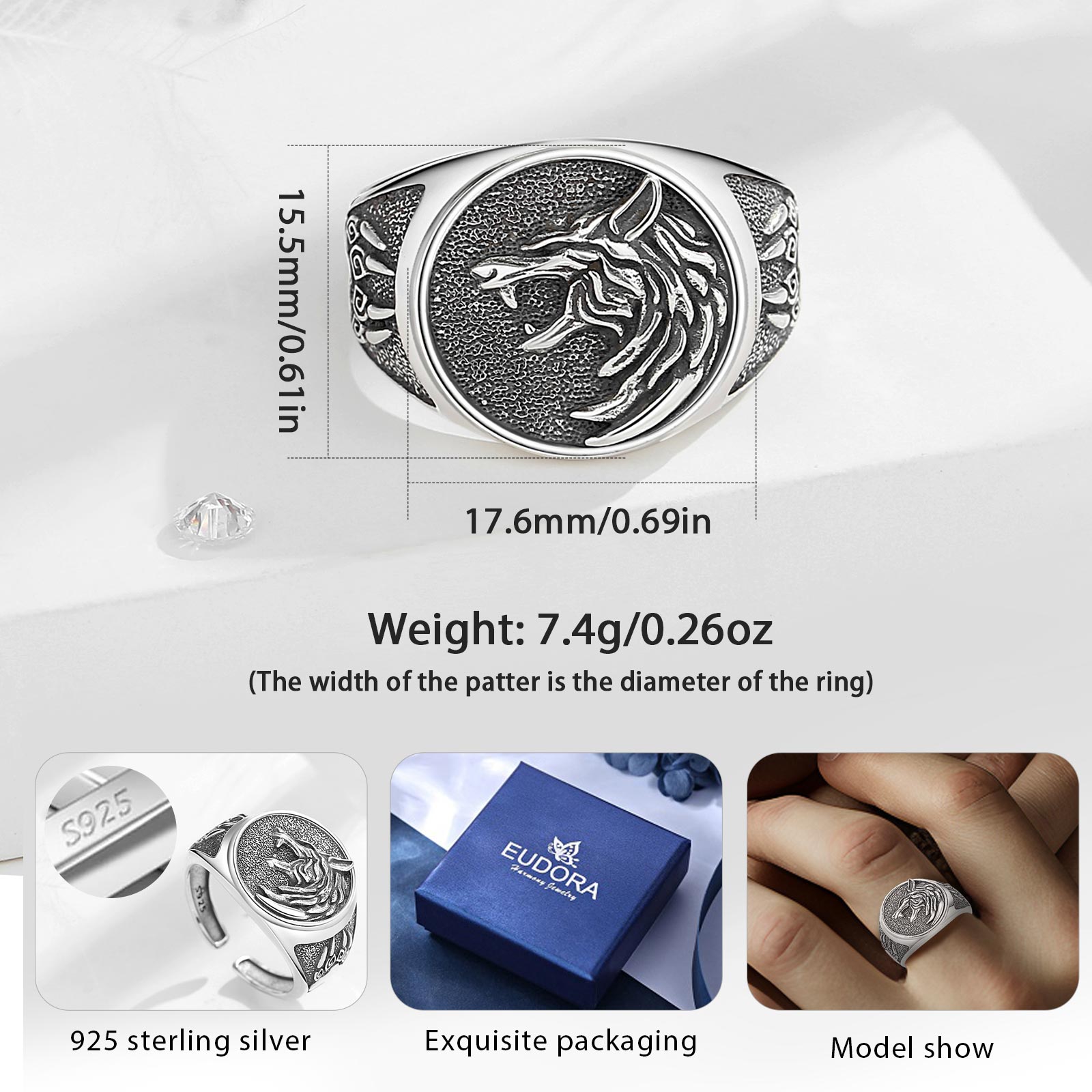Eudora 925 Sterling Silver Vik - Wolf Jewelry & Watches Tampa Reviews 评论和价格