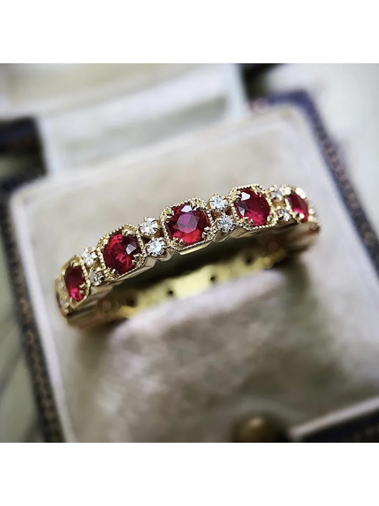 100% 18k gold ruby Gemstone Ri - Statement Cocktail Ring 评论和价格