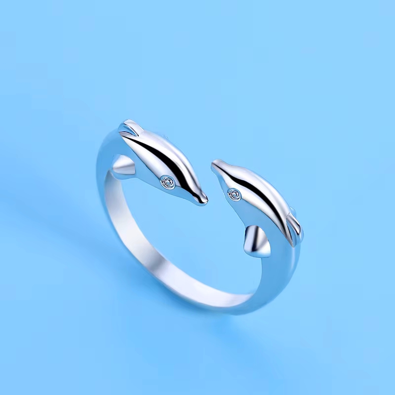 925 Sterling Silver Dolphin Ri - Statement Cocktail Ring 评论和价格
