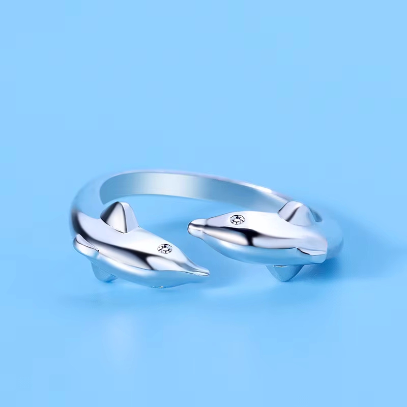 925 Sterling Silver Dolphin Ri - Statement Cocktail Ring 评论和价格